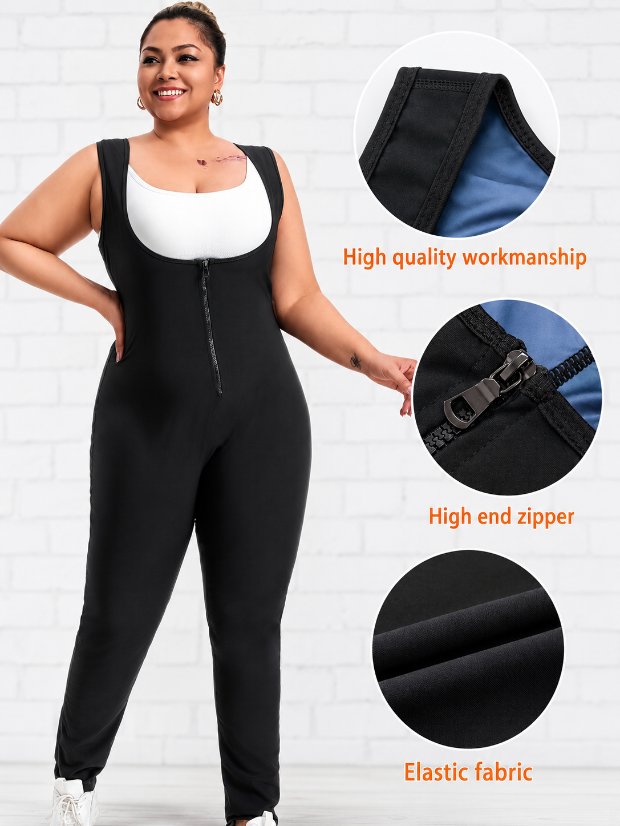 suits set Sauna Suit for Women Sleeveless Tank Top Jumpsuit with Zipper, Sweat Waist Trainer Weight Loss Belly Fat Burner
