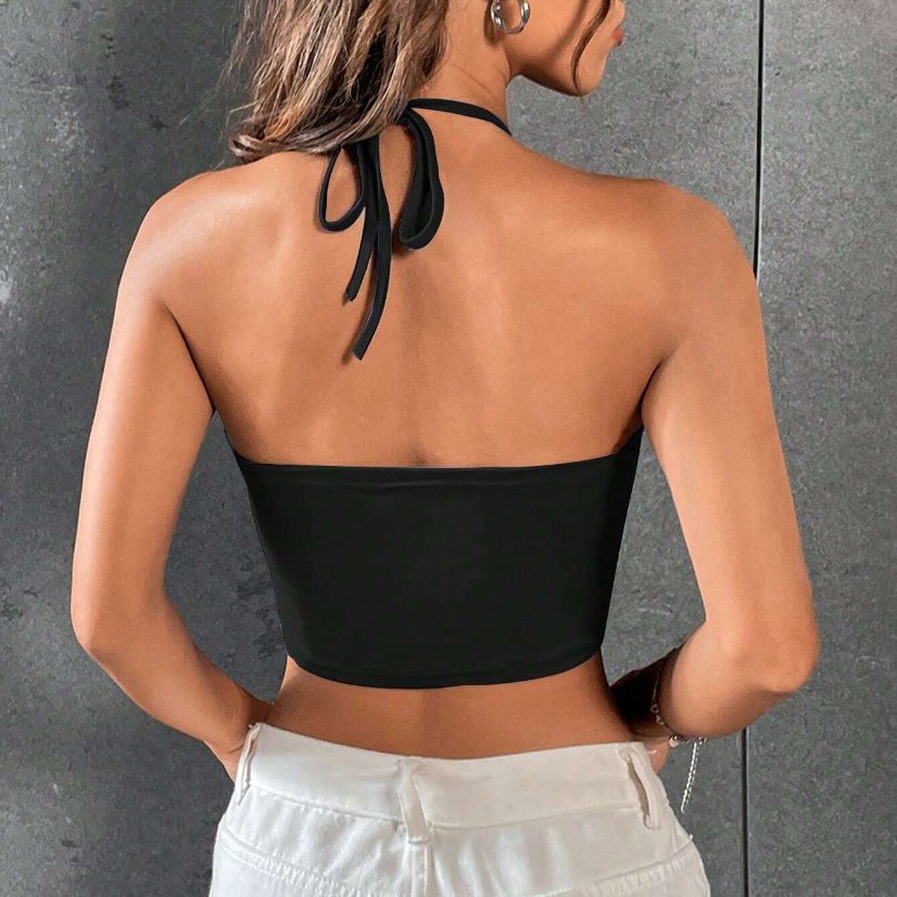 Tops 6605 Cutout Cross-Strap Halter Crop Top