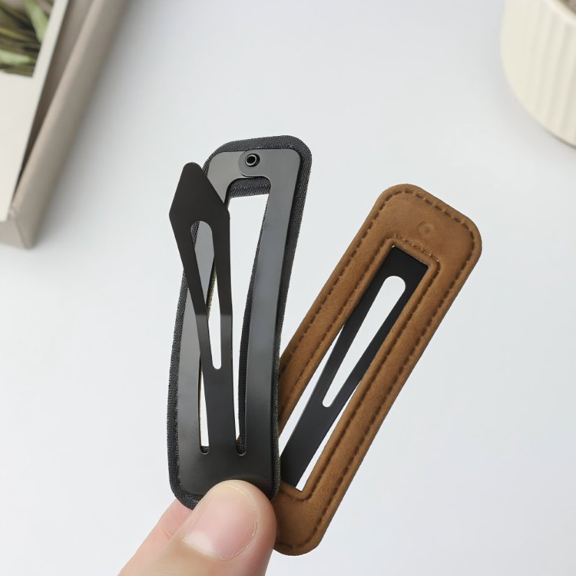 BB Clip New Style Bangs/Thin Hair BB Clip, Leather Square Makeup Snap Clip, Hair Accessories for Women, Side Simple Edge Clip, Hair Clasp