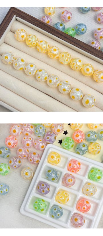 Printed bead Floral daisy bead