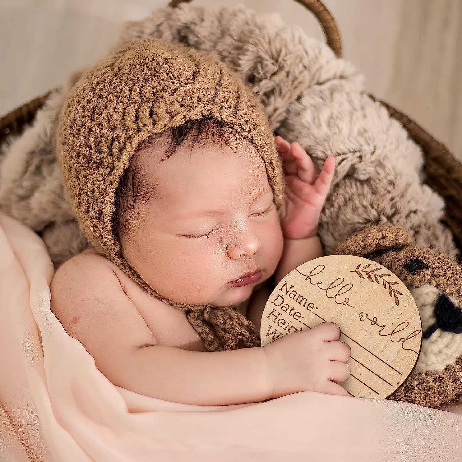 Infant Baptism Newborn Sign Round Wooden Milestone