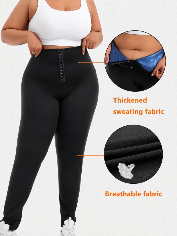 legging-shorts-capri-pant Sauna Sweat Pants for Women High Waist Compression Slimming Leggings Workout Hot Thermo Pant with Adjustable hook-and-eye closures 