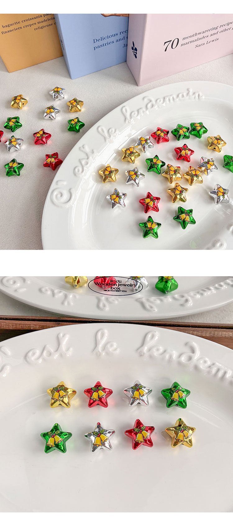 Printed bead Christmas-themed star beads