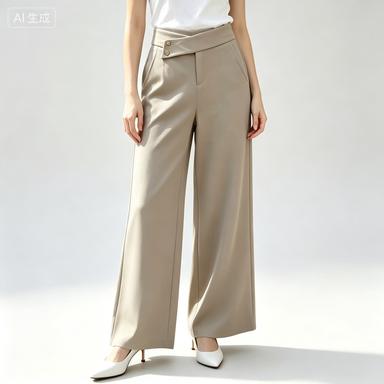 Everyday & Commuter Women's Asymmetric Double-Button High-Waist Wide-Leg Trousers