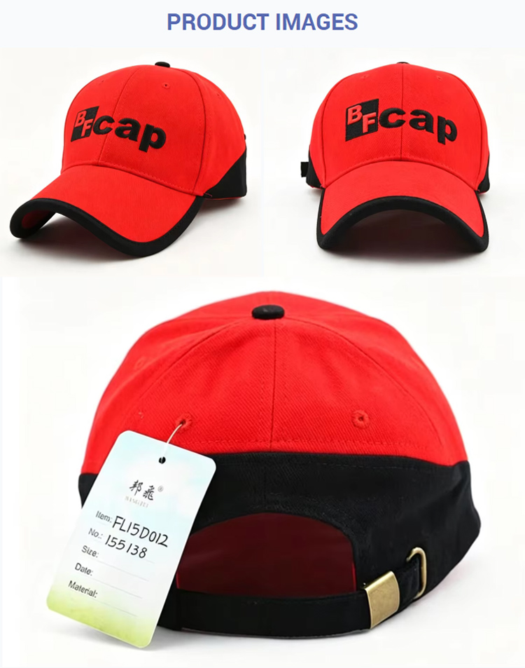 Baseball Caps Cotton Red Black Colorblock BFcap Embroidered Adjustable Baseball Cap Casual Two Tone Brass Buckle Outdoor Curved Brim Sports Hat
