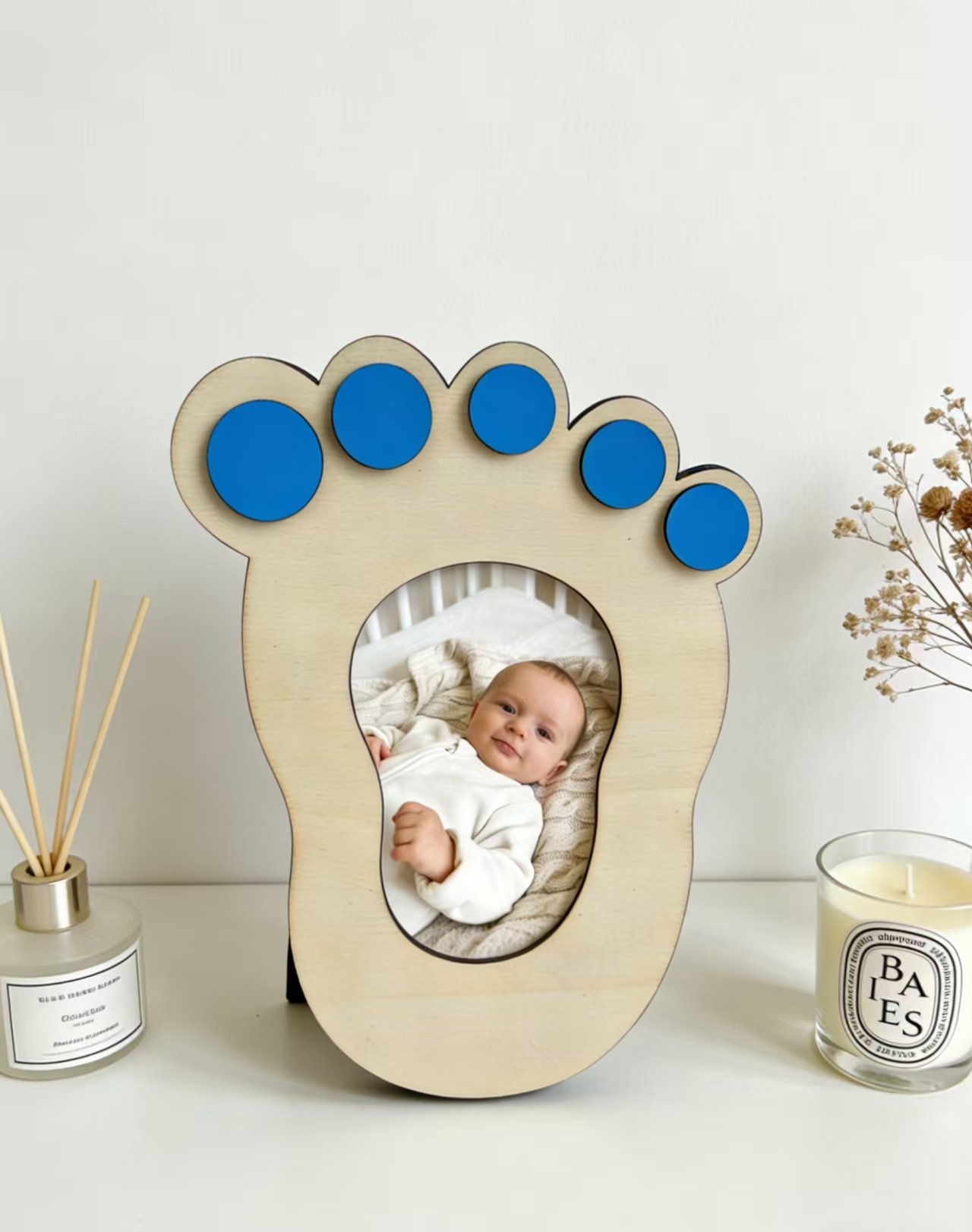 Infant Baptism Wooden Small Footprint Photo Frame Baby Full Moon 100 Days Commemorative Ornament