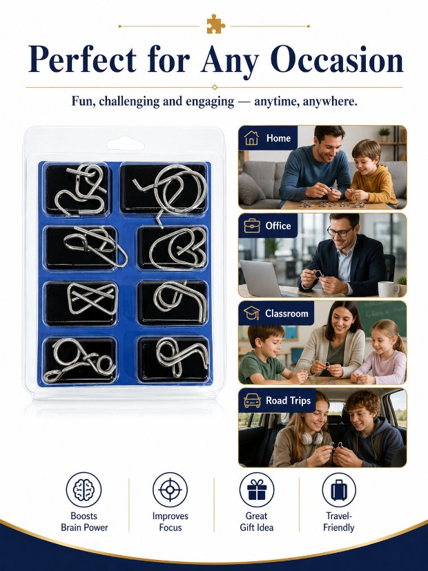 Puzzle Lock 8-Piece Set Model C of Intelligence Unlocking Puzzle Blister Pack