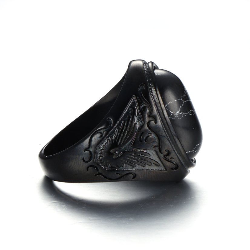 Rings Black Turquoise Patterned Stainless Steel Ring