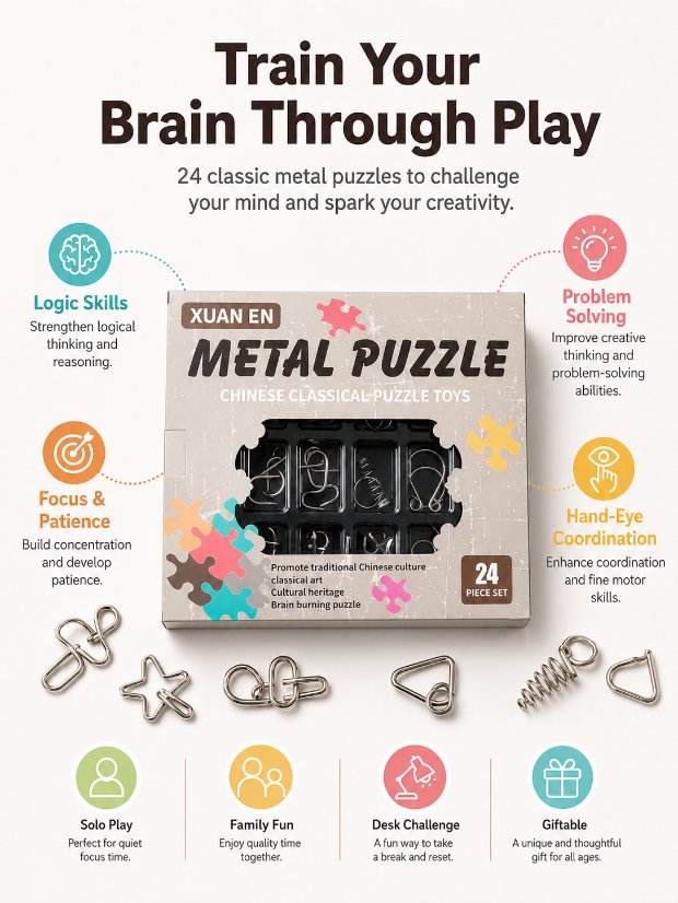 Puzzle Lock Metal Unlock Puzzle 24-in-1 Set