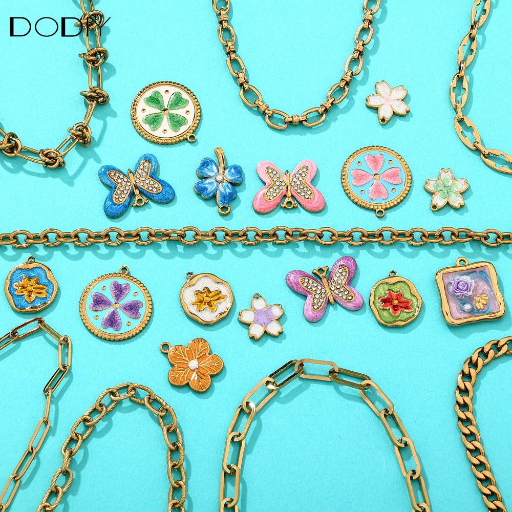 Charms DODY Floral Enamel Charms | 316L Stainless Steel 18K PVD Gold DIY Jewelry Pendants
