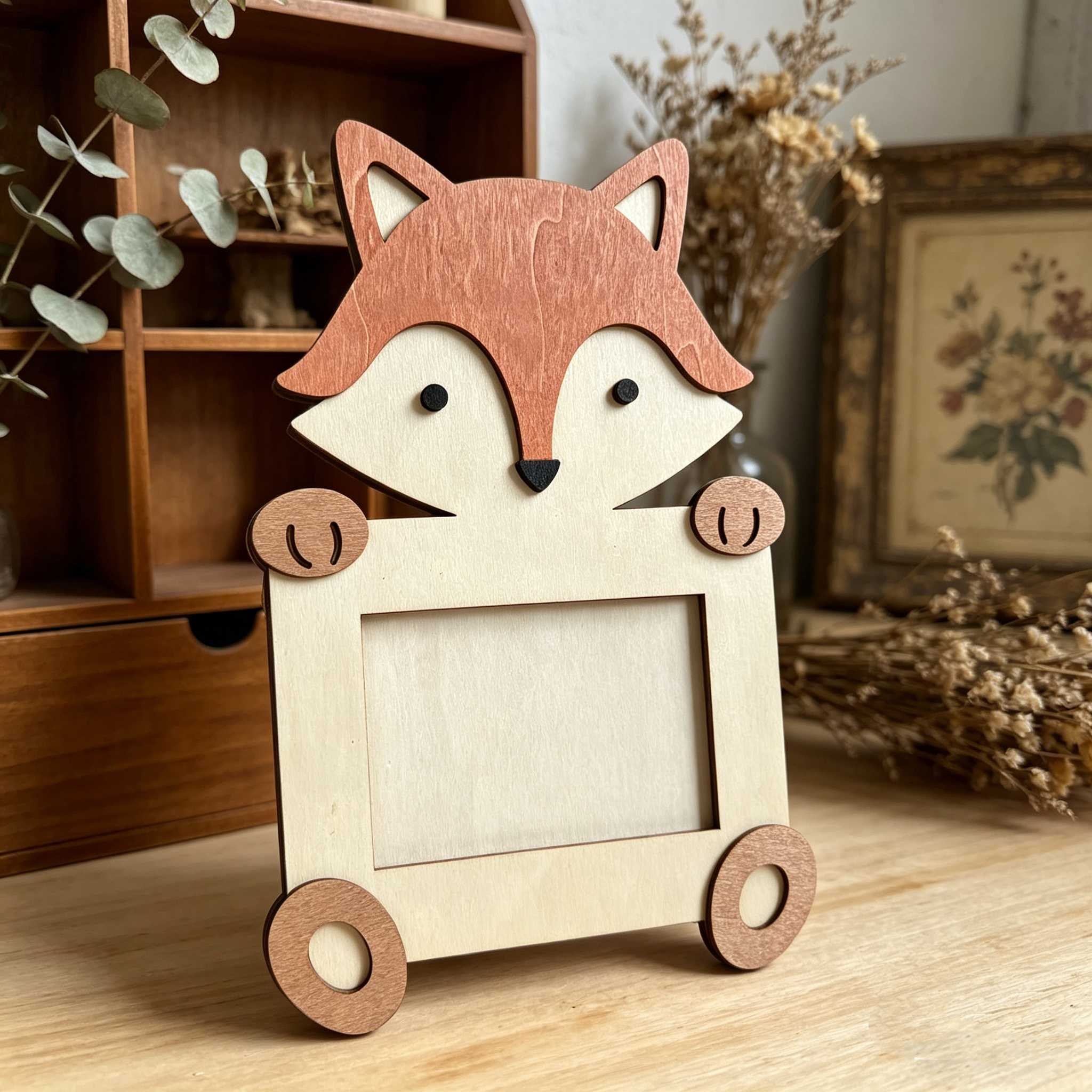 Infant Baptism Animal Photo Frame Set Fox Lion Bear