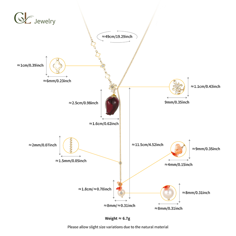 Natural Leaf Necklace European & American Style Natural Rose Freshwater Pearl Lariat Necklace