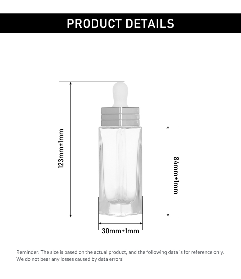 frasco cuentagotas 30ml Square Dropper Bottle for Serum Concentrates – Customizable
