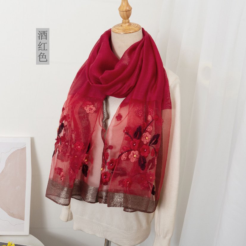 Embroidered Long Scarves Embroidered Begonia Flower Long Scarf and Shawl