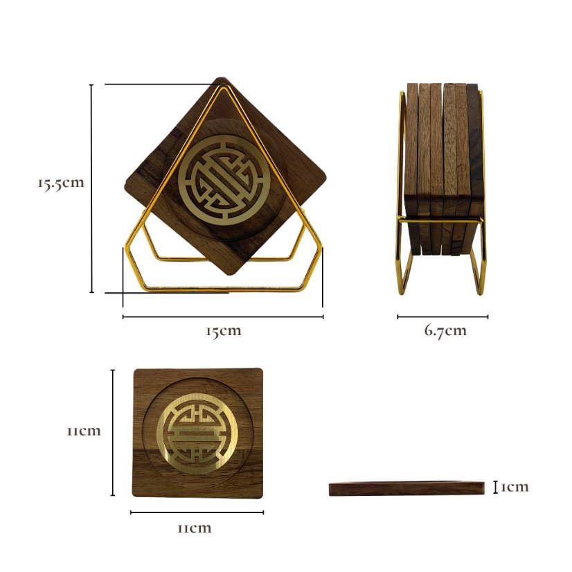 Coasters Golden Inlay Square Coaster Set | Custom Sizes Available