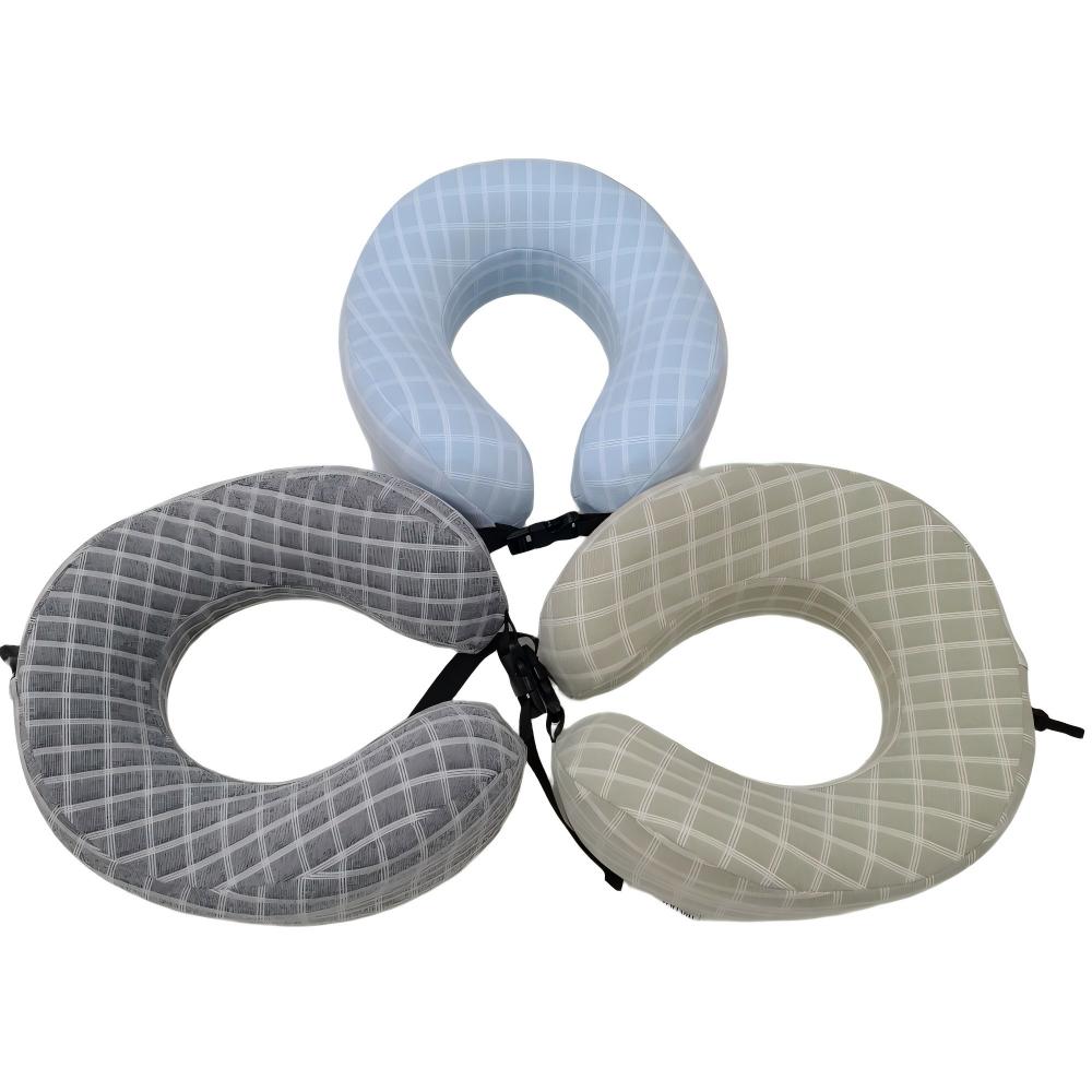U-shaped pillow Small Grid Pattern Memory Foam Neck Pillow – Foldable & Portable