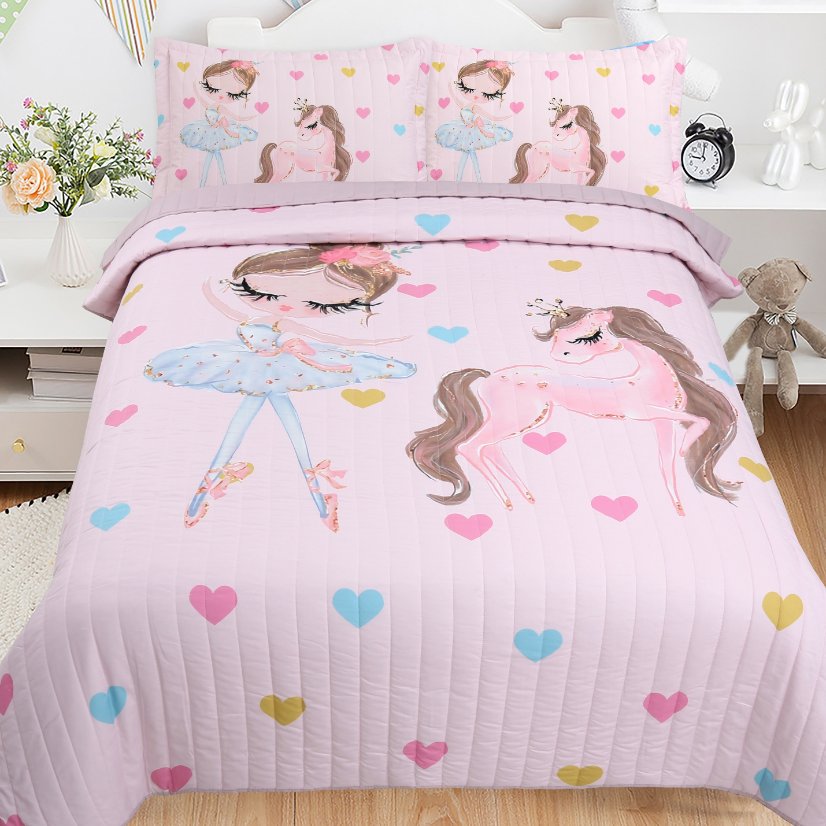Children Digital Printed Bedspreads A08 Ballerina & Unicorn Kids Bedding Set