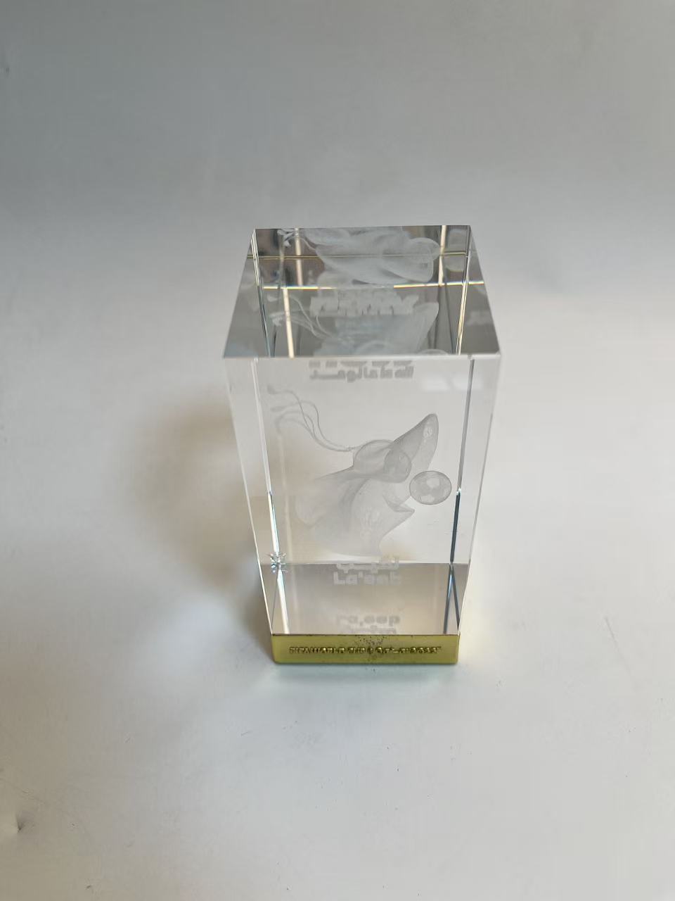 Crystal laser engraving Crystal Cube World Cup with Internal Engraving