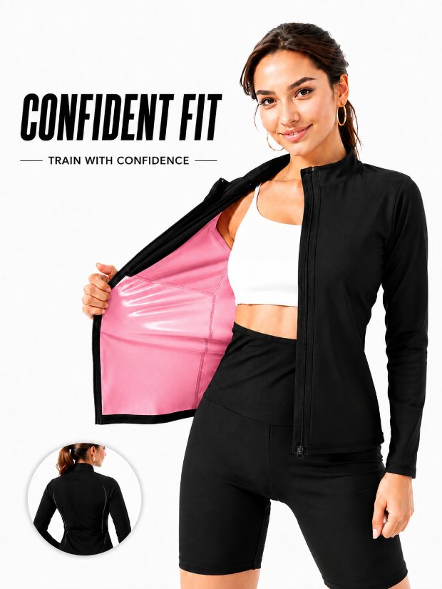 vest-top-tshirt-jacket-bra-tank Sauna Jackets for Women Long Sleeves Sweat Suit Weight Loss Shirt Zipper Workout Gym Exercise Body Shaper