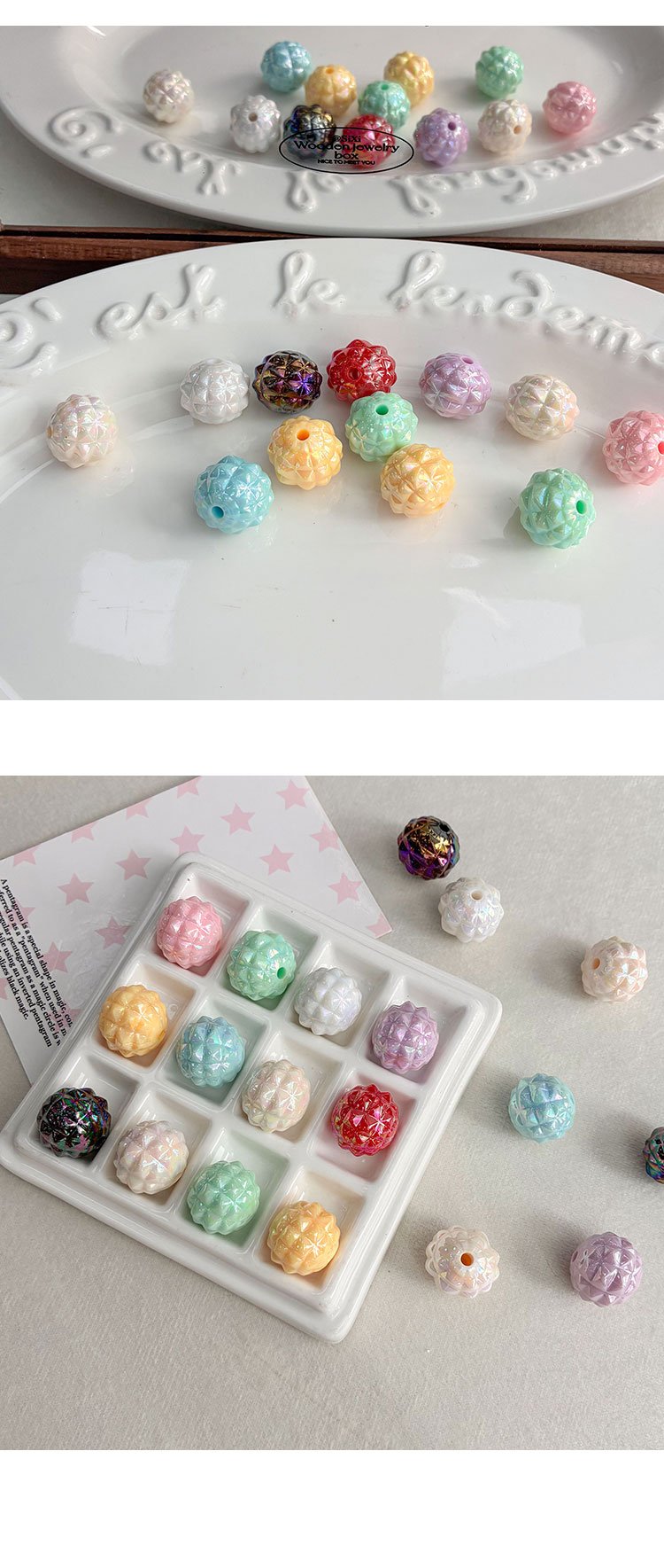 Solid Color Iridescent Plated Beads AB Pineapple Pearls