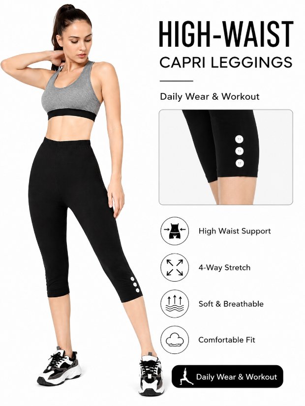 legging-shorts-capri-pant Capri Leggings for Women - High Waisted Capris Tummy Control Yoga Pants with Pockets Workout Cycling Tights