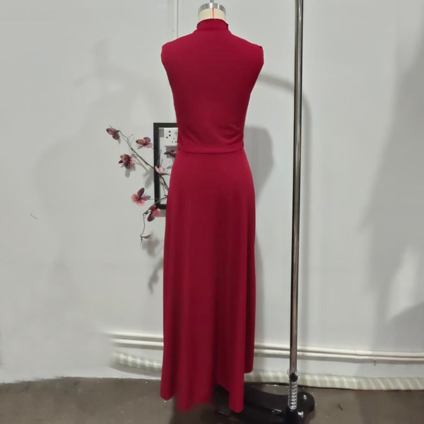 Two-Piece Sets 7182 Ribbed Sleeveless Top and Maxi Skirt Set