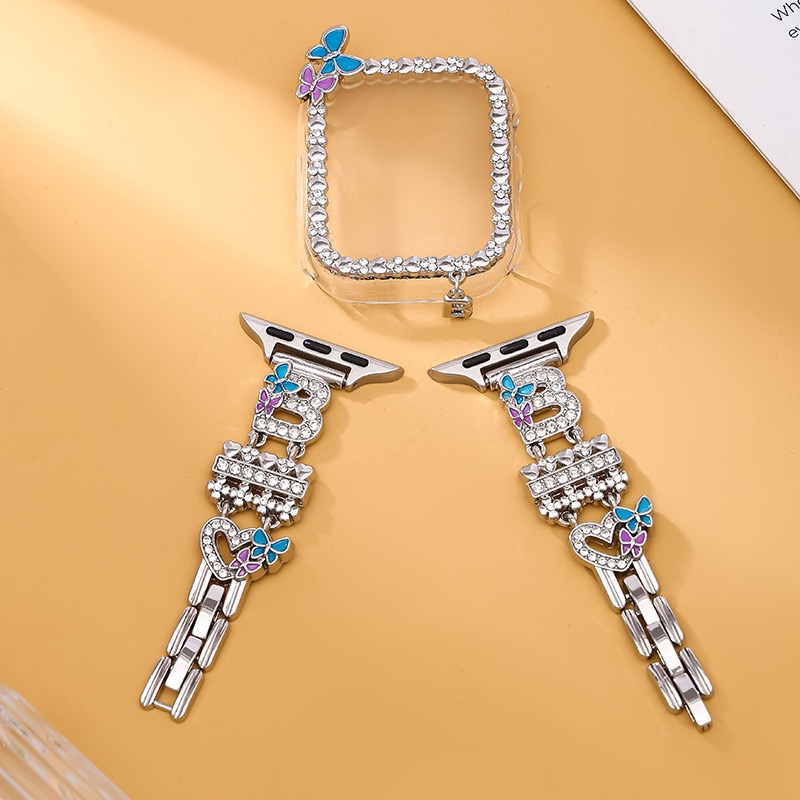 Alloy watch band 26-Letter Alphabet Rhinestone Strap Set for Apple Watch All Series