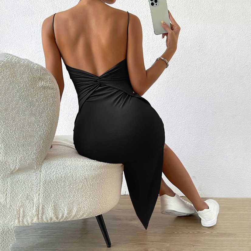 Dresses 689 Solid-Color High-Slit Camisole Maxi Dress