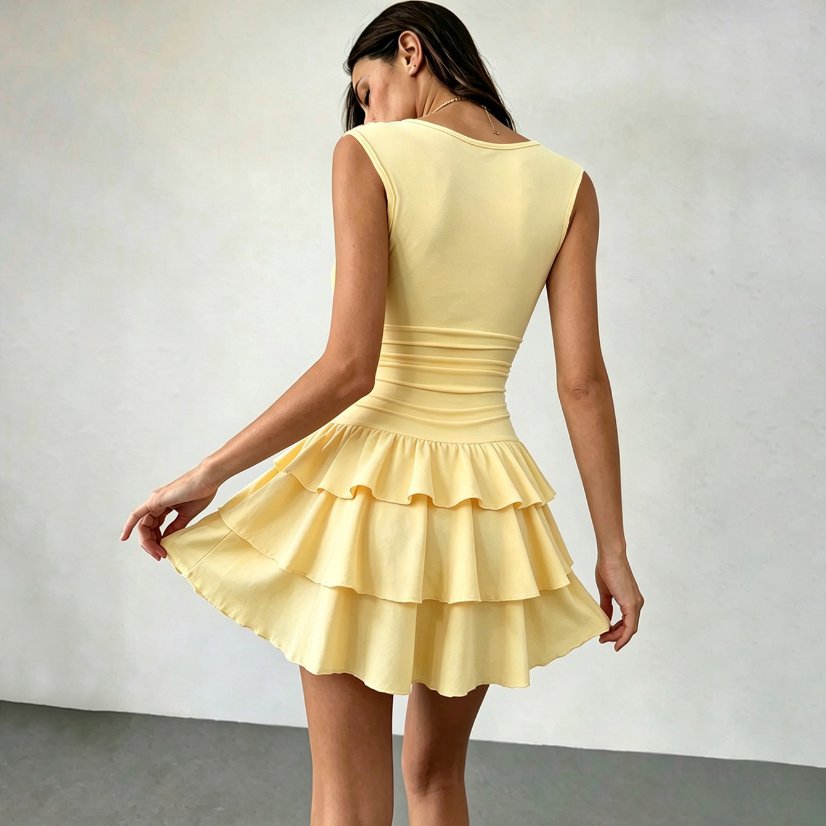 Dresses 6873 Ruched Tiered Summer Mini Dress