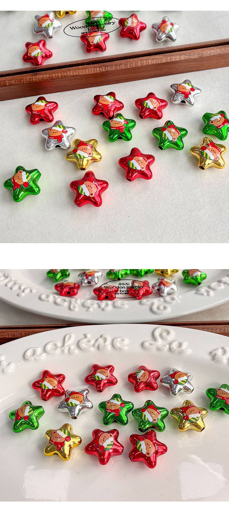 Printed bead Christmas-themed star beads