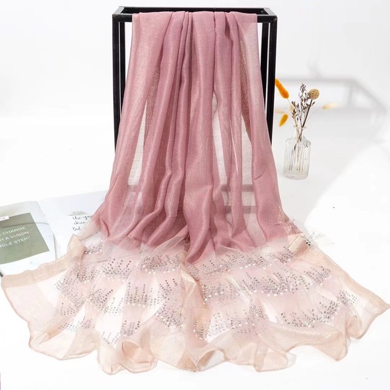 Rhinestone Long Scarves Wave Rhinestone Long Silk-Like Scarf