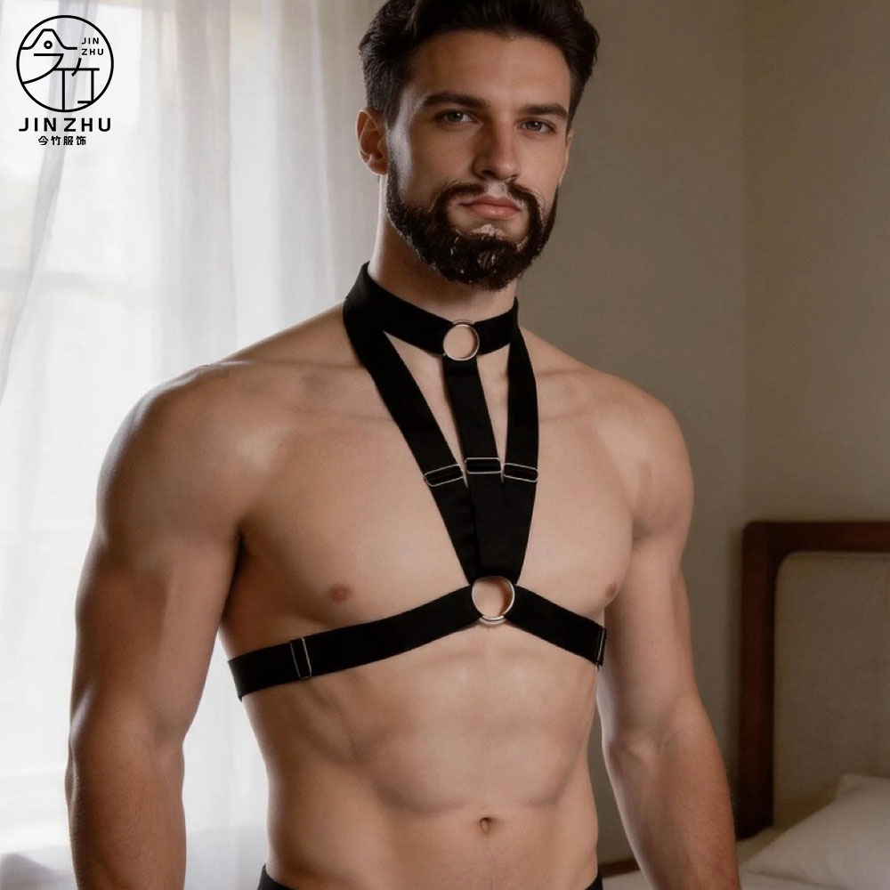 男士上衣 Men's Elastic Body Harness – Choker-Style Chest Straps with Rings