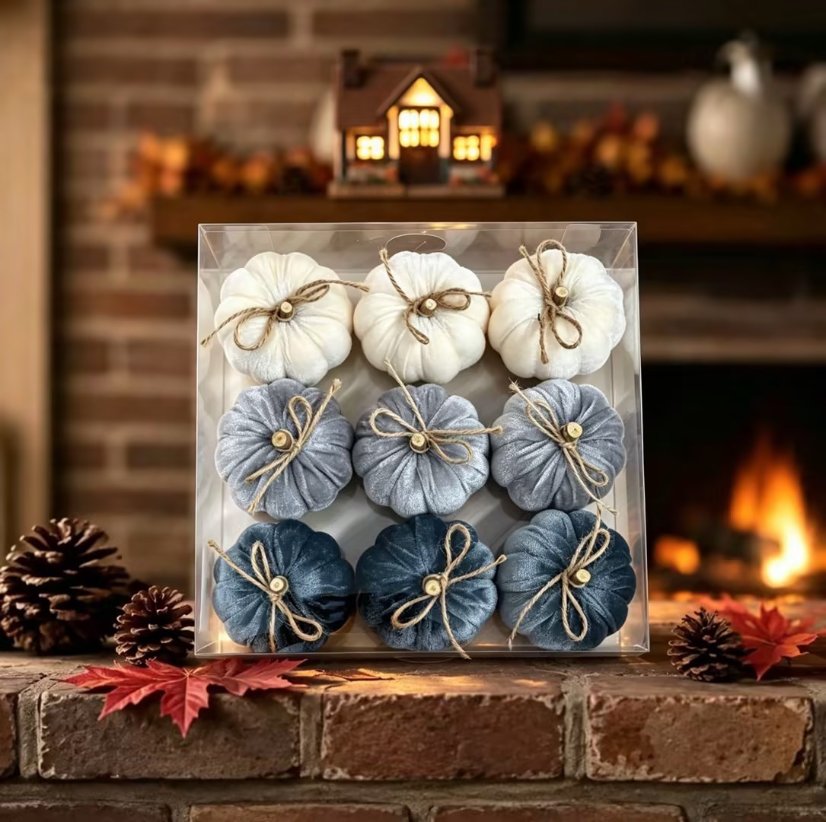 Fabric pumpkin ornament Velvet Mini Pumpkin Hanging Set