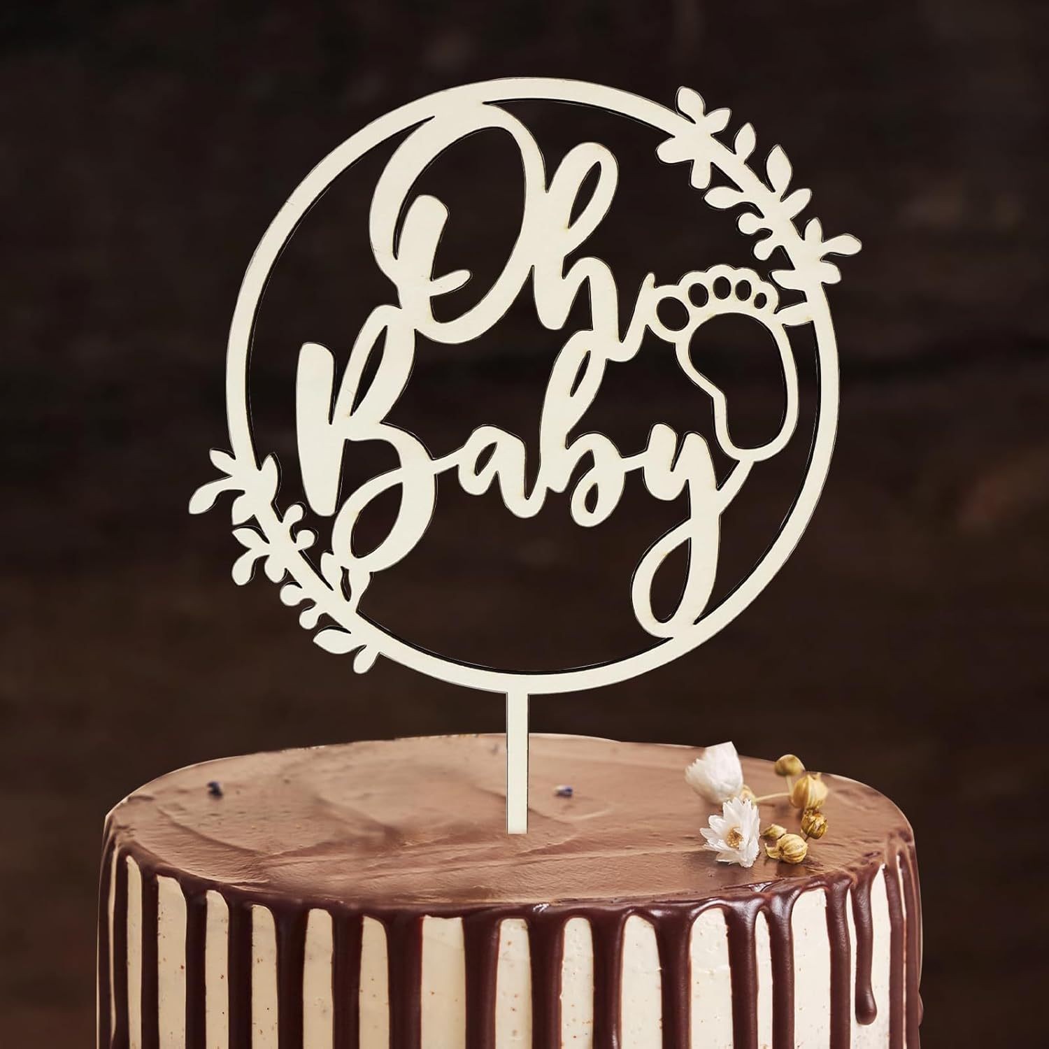 Infant Baptism Wooden Birthday Cake Decoration Insert Sign