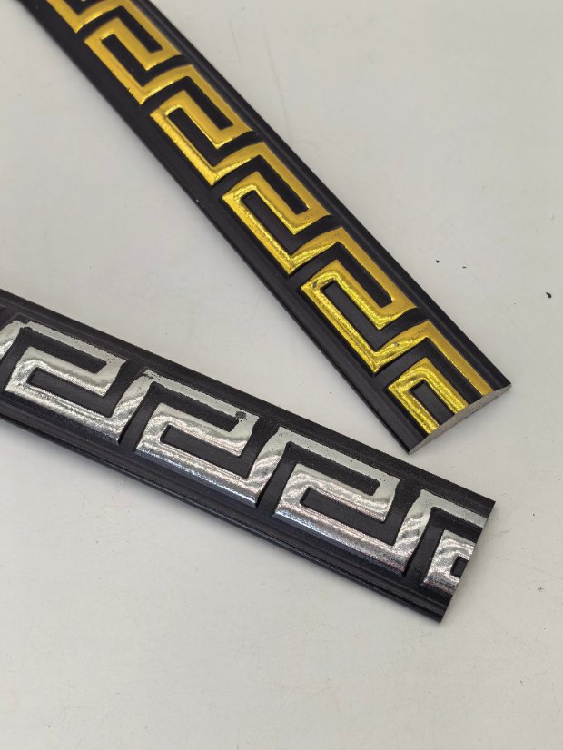 decor line PS Chinese Hui Pattern Curved Molding, Black Base Gold Foil Frame Trim