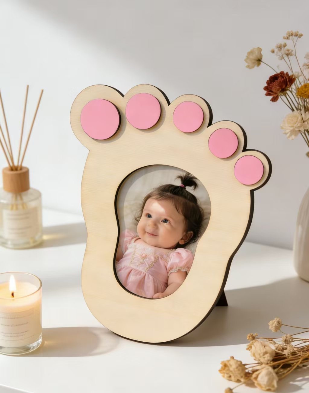 Infant Baptism Wooden Small Footprint Photo Frame Baby Full Moon 100 Days Commemorative Ornament