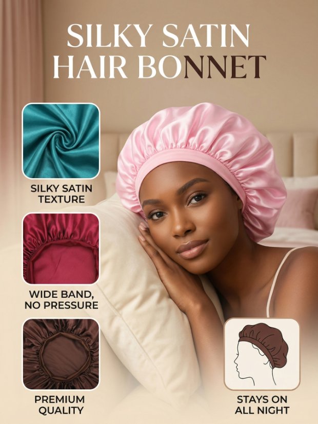 Bonnet Women's Oversized Solid Color Satin Sleep Bonnet, Silky Comfortable Hair Care Night Cap