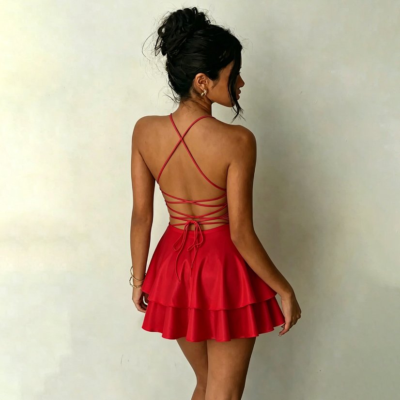Dresses 201 Satin Camisole Dress with Double-Layer Skirt