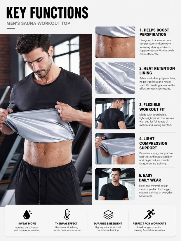 vest-top-tshirt-jacket-bra-tank Sauna Shirt for Men - Heat Trapping Sweat Vest, Sauna Suit For Men, Compression Workout Sweat Suit for Gym, Workouts