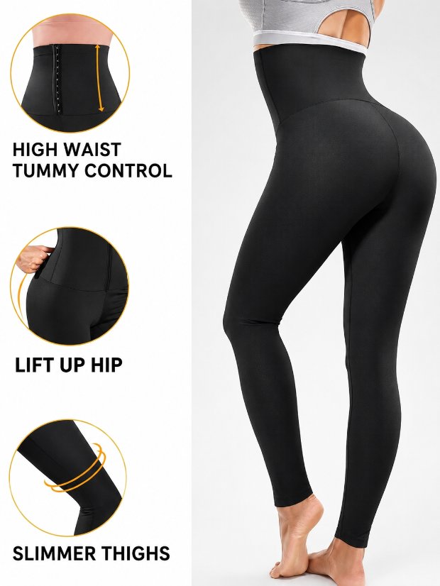 legging-shorts-capri-pant Sauna Sweat Pants for Women High Waist Compression Slimming Leggings Workout Hot Thermo Pant with Adjustable hook-and-eye closures 
