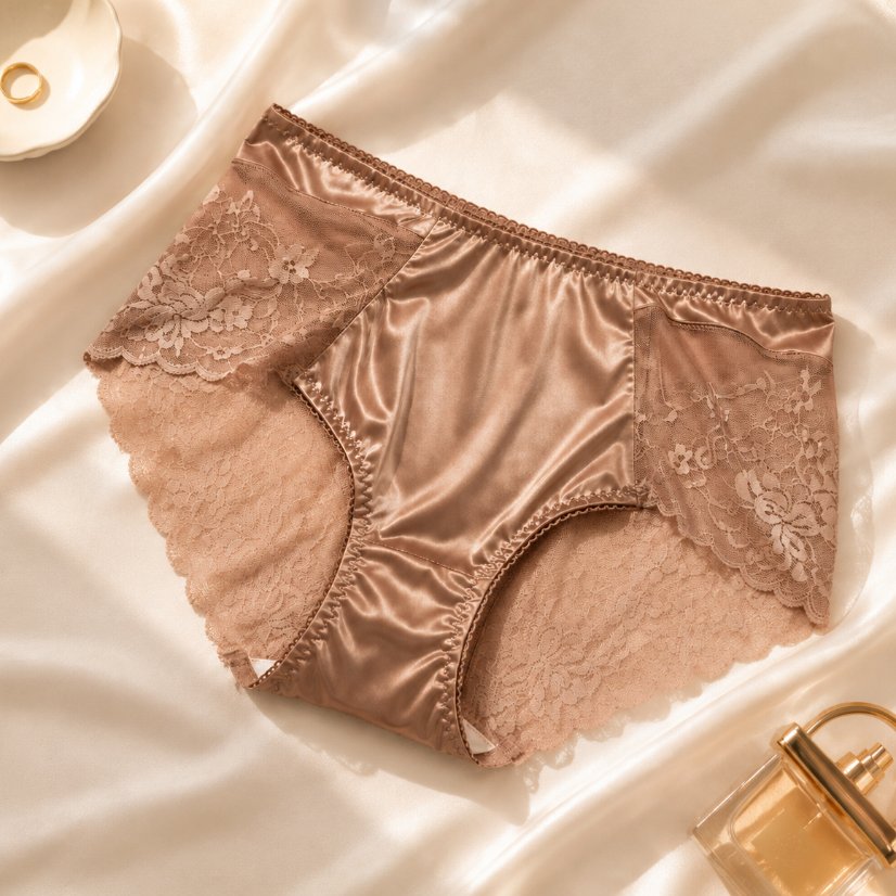 Lace Women's Underwear Women's Satin Lace Briefs, Sexy Lace Trim Mid-Waist Underwear