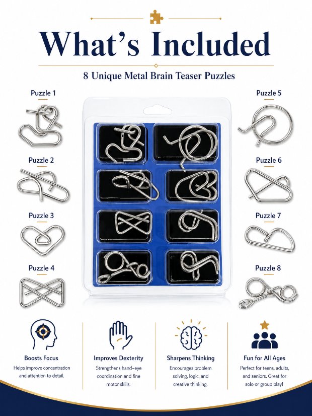 Puzzle Lock 8-Piece Set Model C of Intelligence Unlocking Puzzle Blister Pack