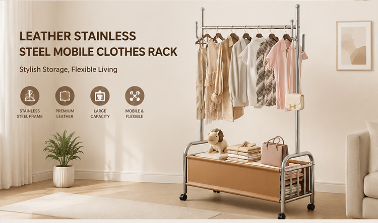 Mid‑Century Clothes Rack Leather Clothes Rack