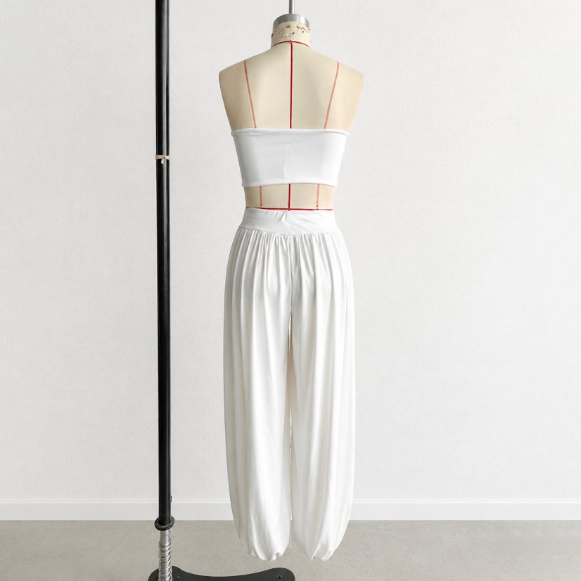Two-Piece Sets 7132 Strapless Crop Top and Balloon-Leg Pants Set