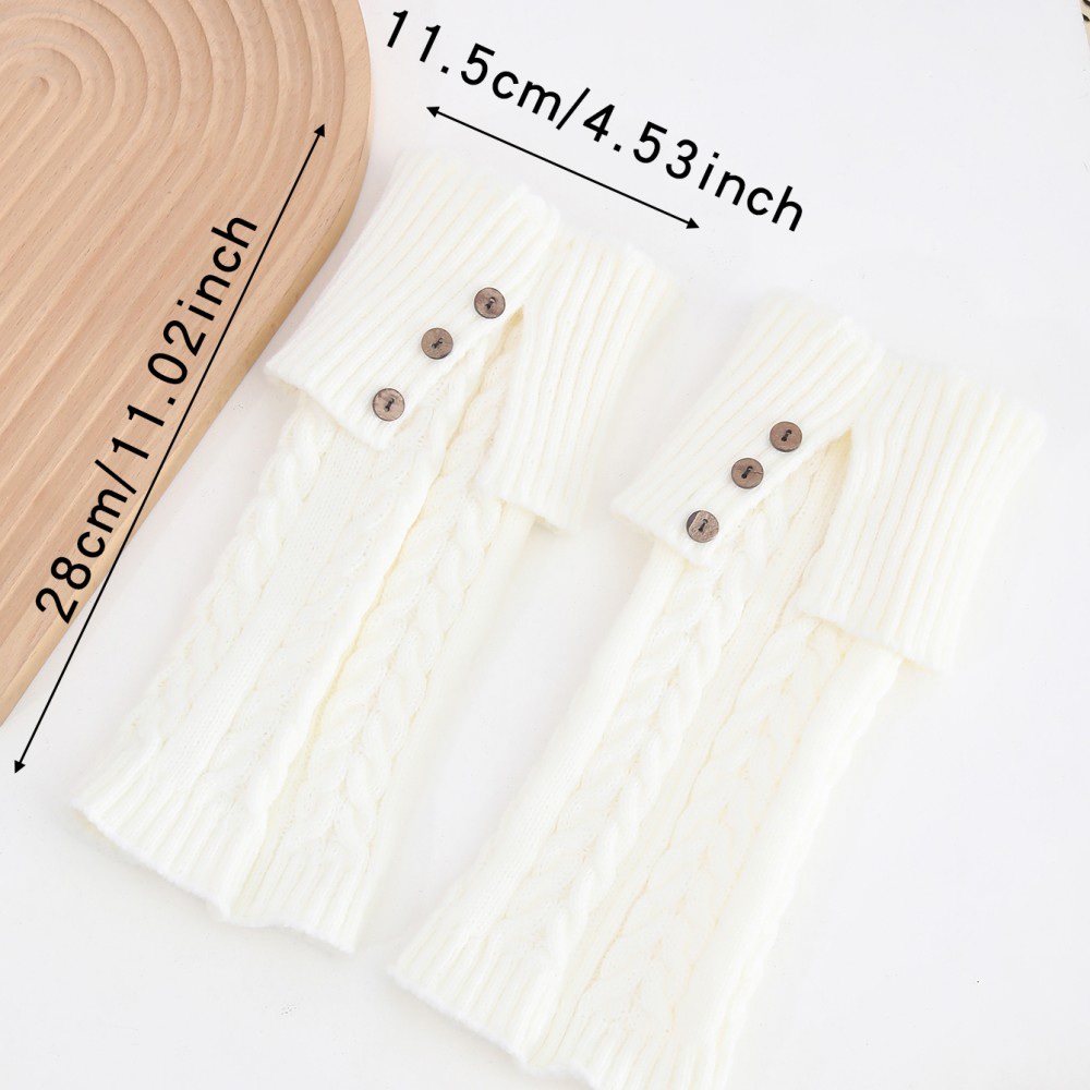 Long Knee-High Leg Warmers Fashionable Fold-Over Cable-Knit Button Leg Warmers