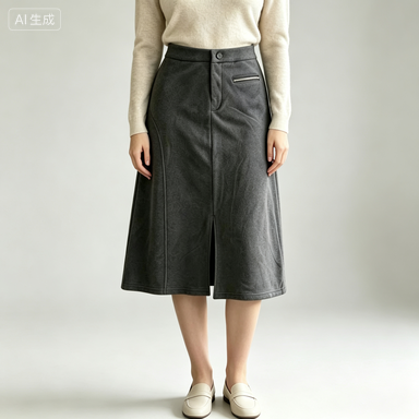 Everyday & Commuter Women's High-Waist Front-Slit Wool-Blend A-Line Midi Skirt