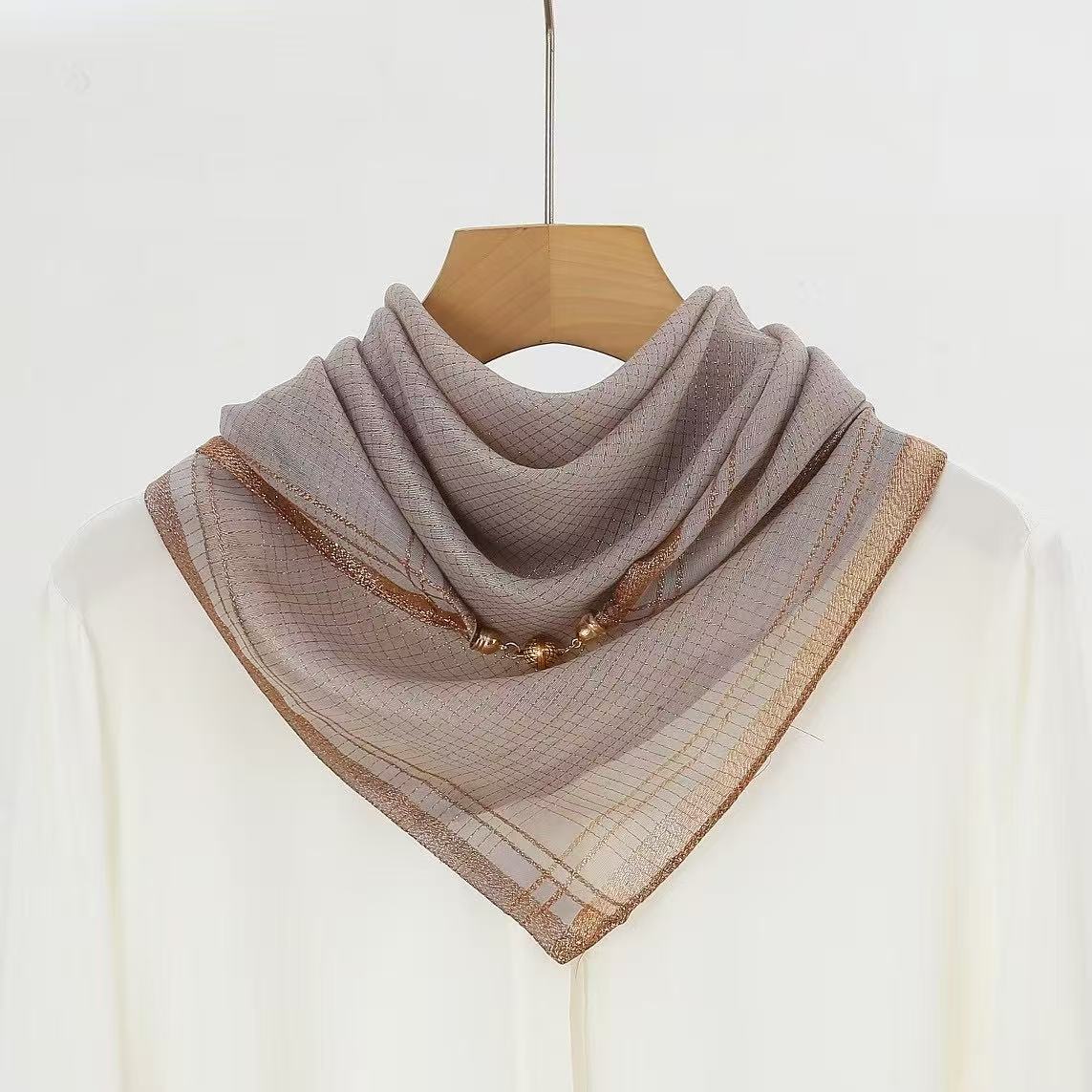 Small Square Scarves 70 x 70cm Metallic Yarn Small Plaid Square Scarf