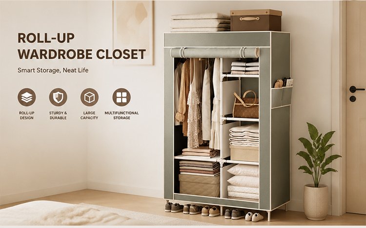 Multi‑functional Bedroom Wardrobe Fabric Wardrobe – Roller Curtain Style