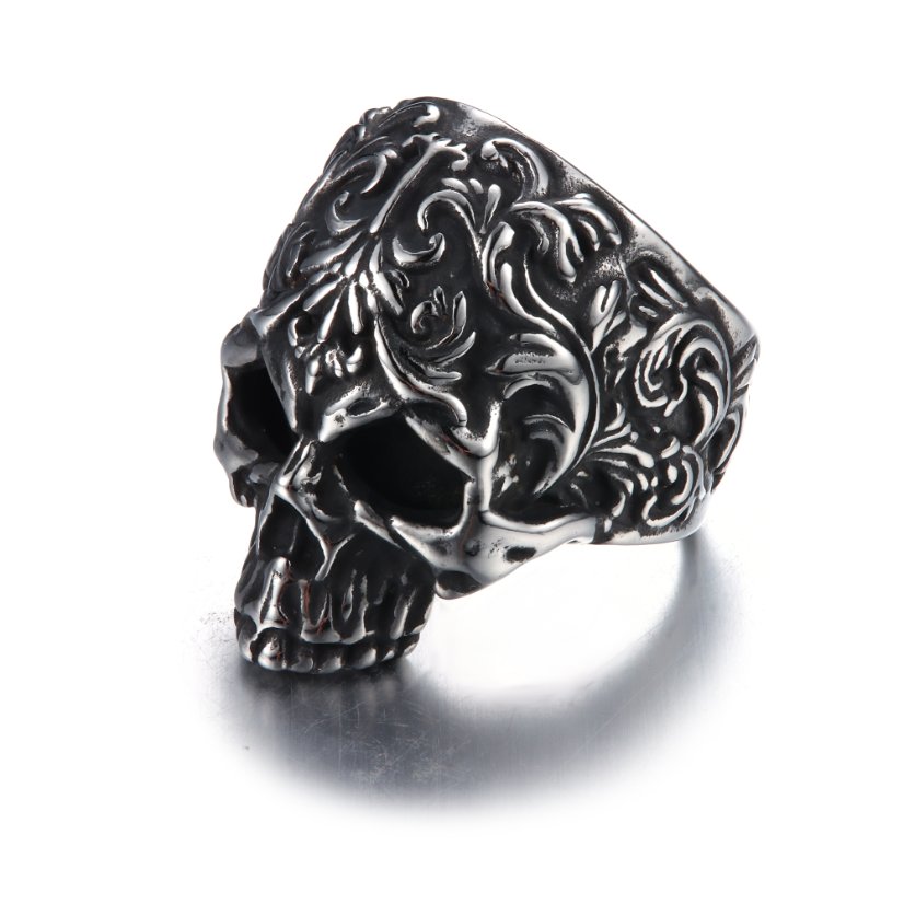Rings Floral Pattern Skull Head Stainless Steel Ring