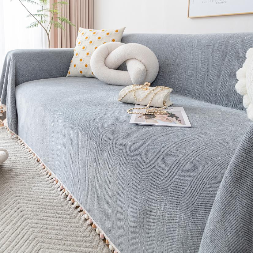Jacquard sofa throw Pom-pom Herringbone Sofa Throw
